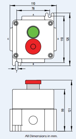 Control Stations (GRP) - Double Green & Mushroom Red Pushbuttons - Walsall LCP180